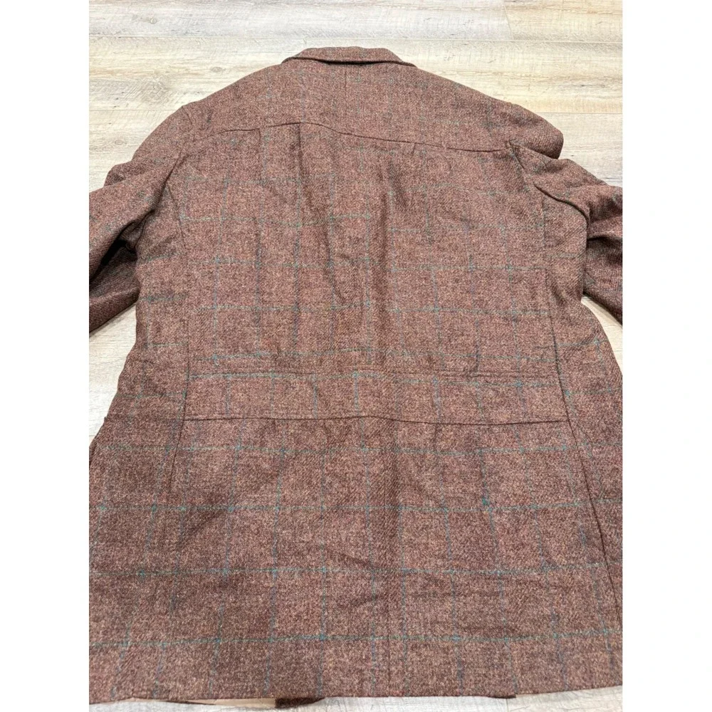 Cesarani Mens XXL Wool Tweed Shooting Jacket Suede Patches Brown Plaid Coat